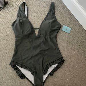 Cupshe One Piece Bathing Suit, Grey NWT, Large